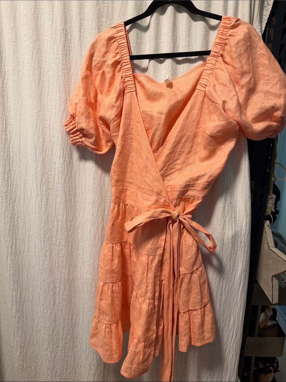 Kivari Peach Wrap Mini Dress with Puff Sleeves